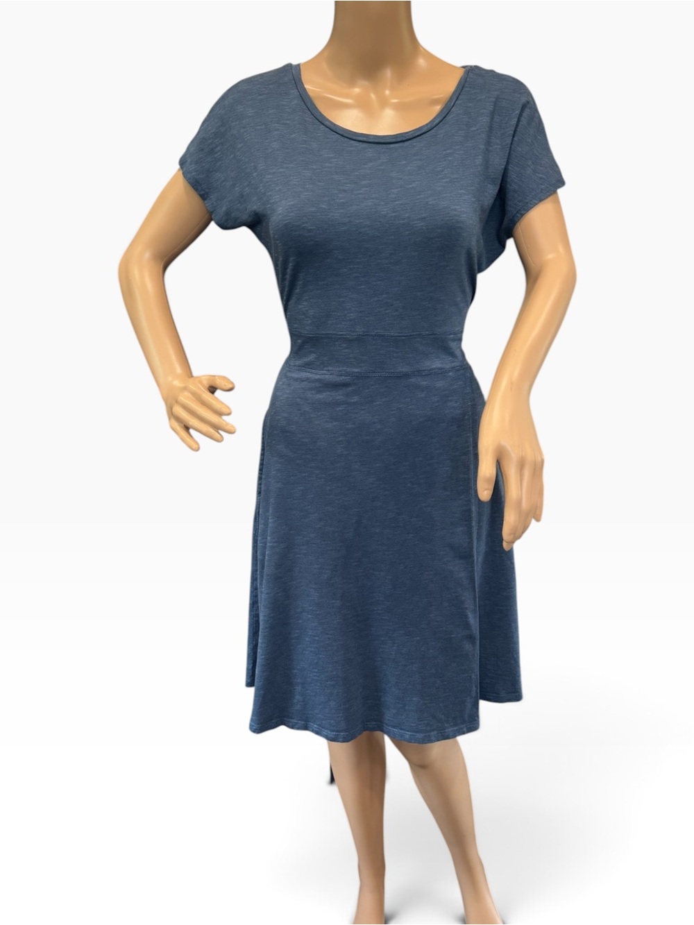 Toad & Co Cue Faux Wrap SS Dress Scoop Neck Blue Tencel Organic Cotton Sz M